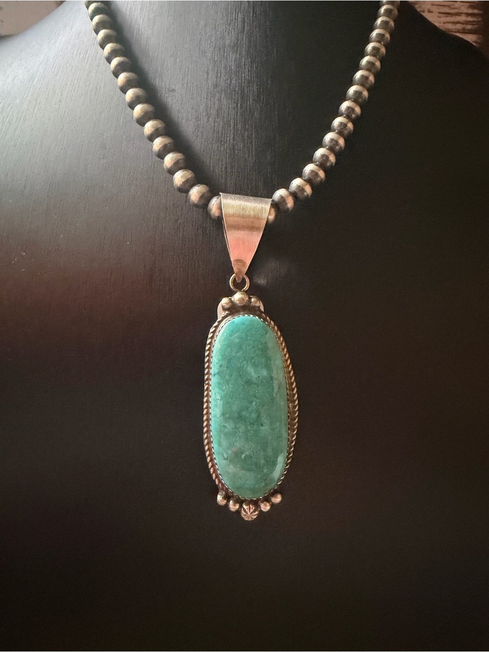 Sterling Silver Royston Turquoise Pendant Necklace - Green Stone - Picture 3 of 8